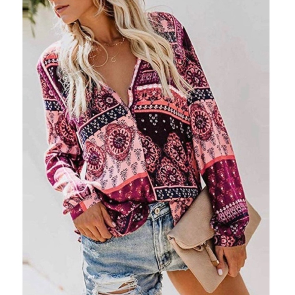 VICI Western Deep V Printed Blouse Size Small